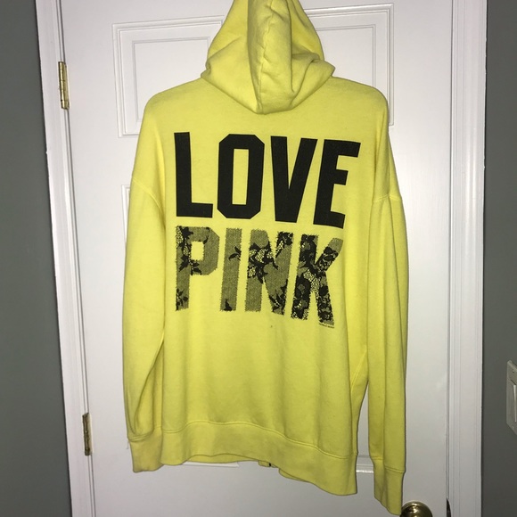 PINK Victoria's Secret Tops - Victorias Secret PINK Neon Yellow zip Hoodie sizeS